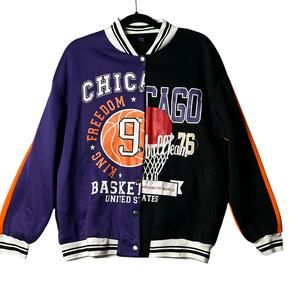 Shein Jacket Unisex M Black Purple Chicago Basketball Dual‎ Sided Retro Varsity